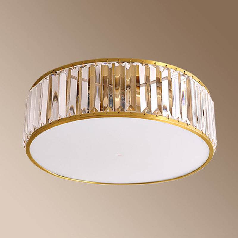 Drum Shade Flush Mount Gold Ceiling Light Fixture with Crystal for Bedroom