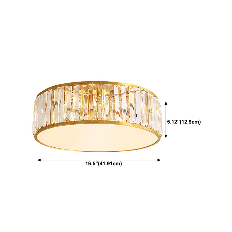 Drum Shade Flush Mount Gold Ceiling Light Fixture with Crystal for Bedroom