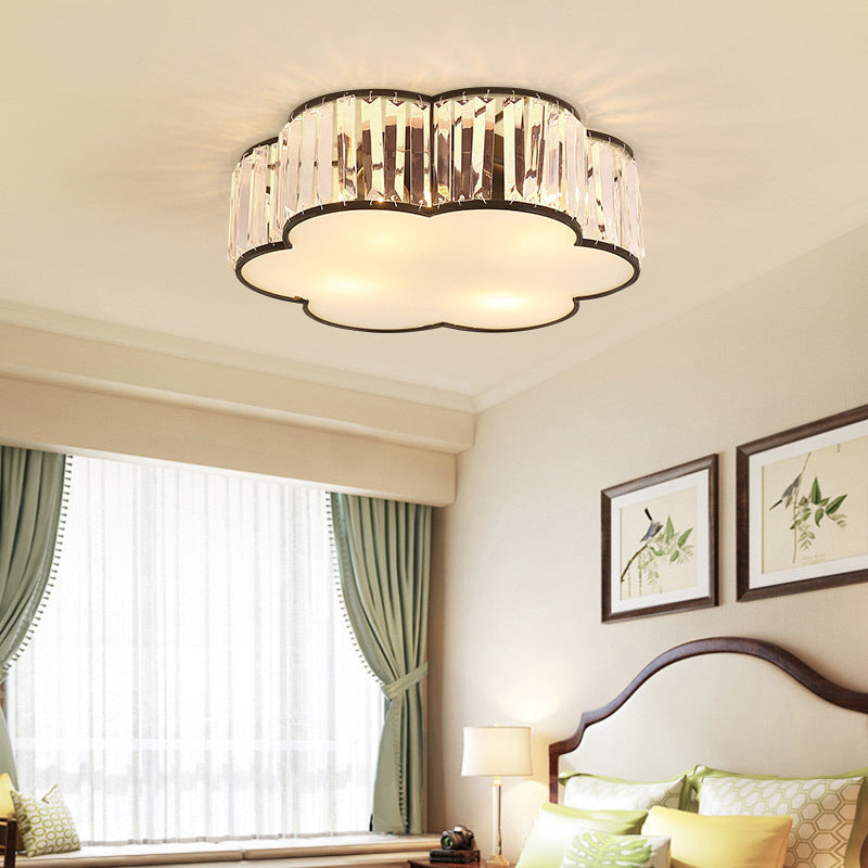 Flower Shade Flush Mount Black Ceiling Light Fixture with Crystal for Bedroom