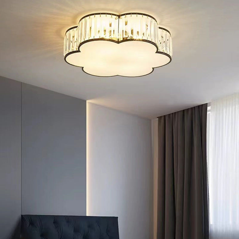Flower Shade Flush Mount Black Ceiling Light Fixture with Crystal for Bedroom