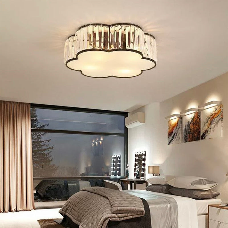 Flower Shade Flush Mount Black Ceiling Light Fixture with Crystal for Bedroom