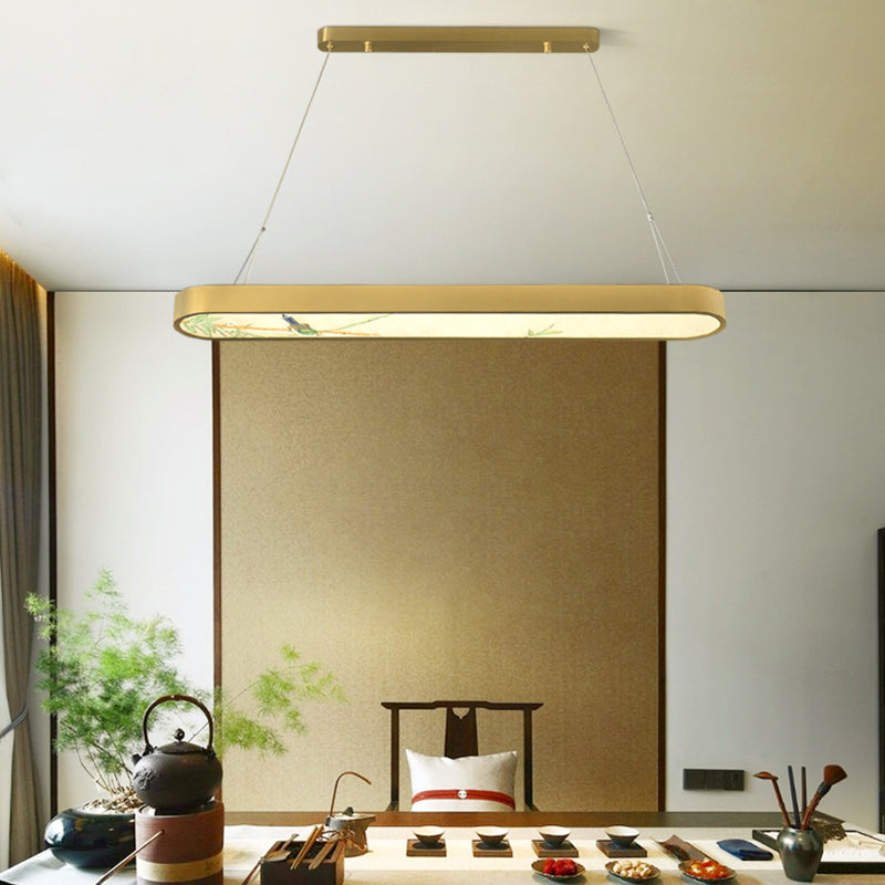 Modern Style Oval Shape Island Light White Glass 1 Light Island Lighting in Gold