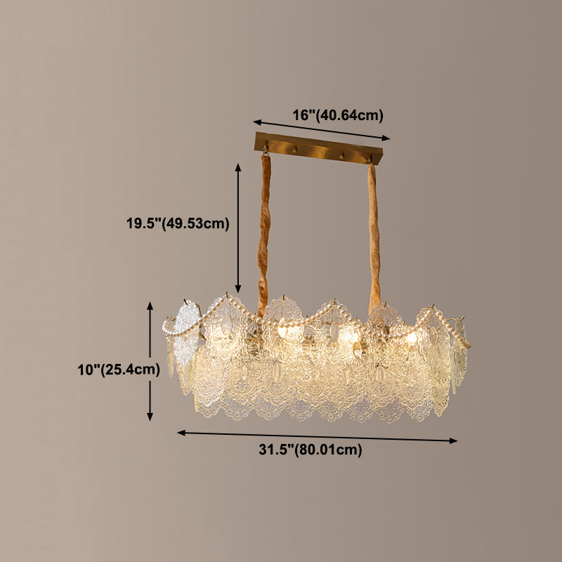 Modern Style Oval Shape Island Lights Glass 8 Light Island Lighting in Gold