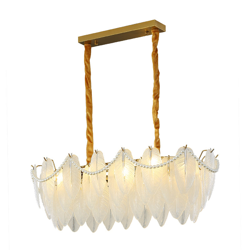 Modern Style Oval Shape Island Lights White Glass 8 Light Island Lighting in Gold