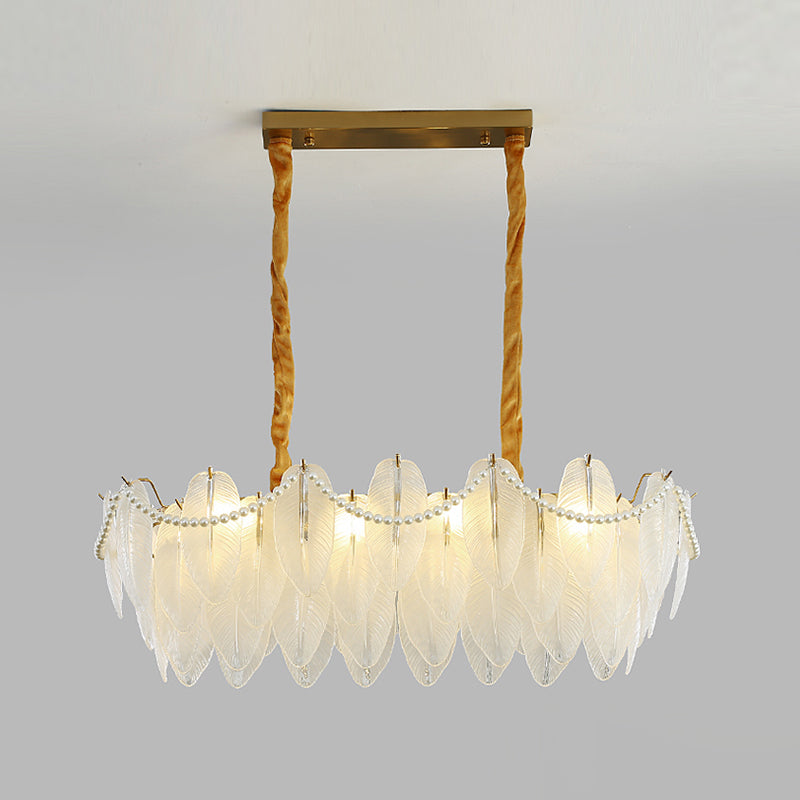 Modern Style Oval Shape Island Lights White Glass 8 Light Island Lighting in Gold