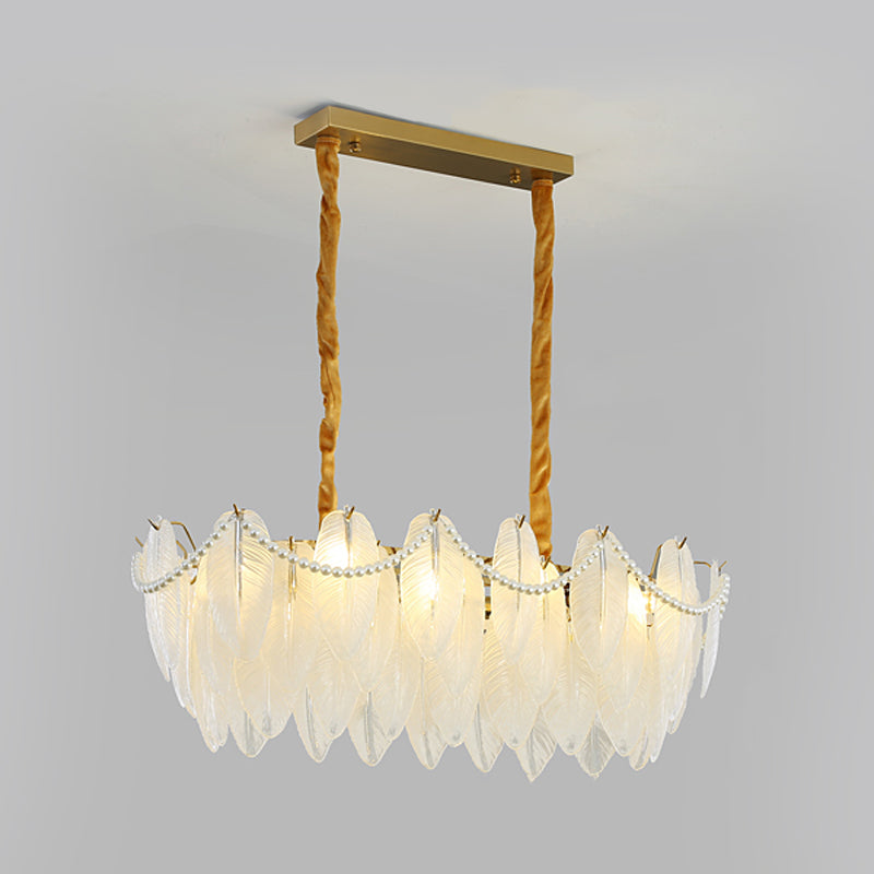 Modern Style Oval Shape Island Lights White Glass 8 Light Island Lighting in Gold