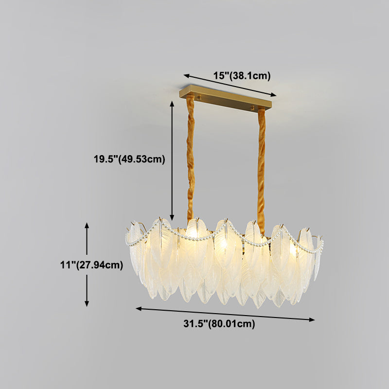 Modern Style Oval Shape Island Lights White Glass 8 Light Island Lighting in Gold