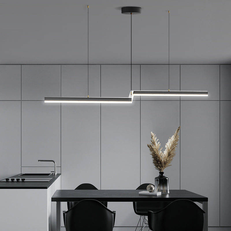 Linear Shape Island Light Modern Style Metal 1-Light Island Lighting in Black