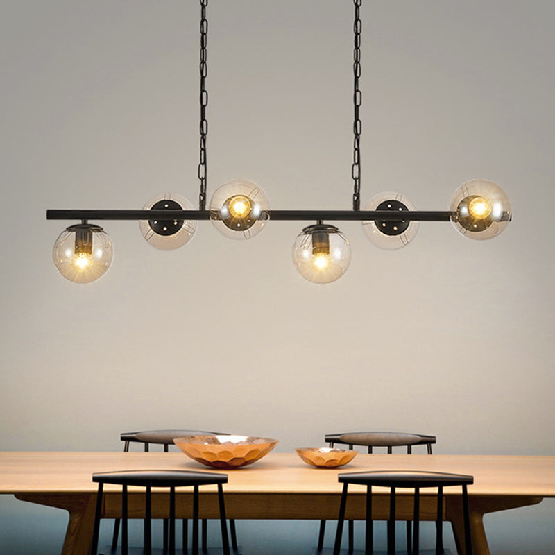 Industrial Black Island Light Globe 6 Lights Island Pendant with Glass for Dining Room