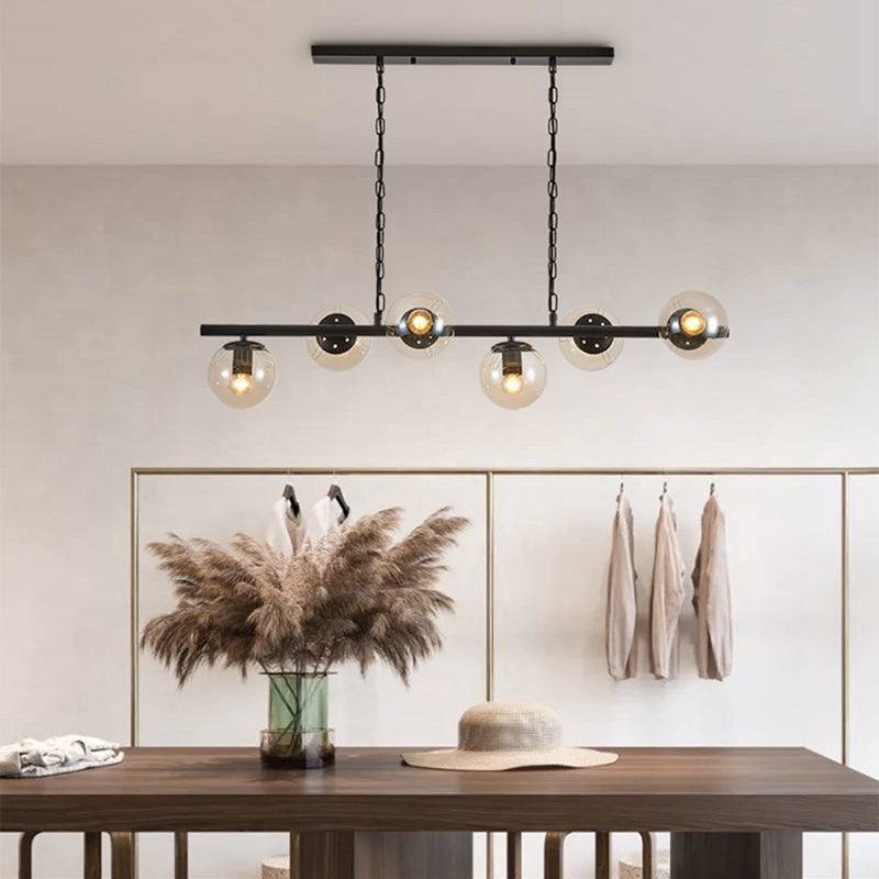 Industrial Black Island Light Globe 6 Lights Island Pendant with Glass for Dining Room