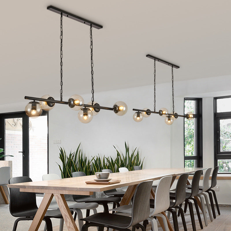 Industrial Black Island Light Globe 6 Lights Island Pendant with Glass for Dining Room