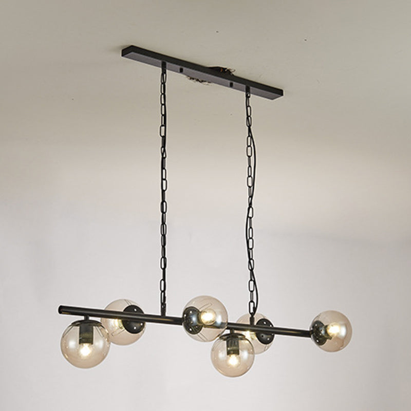 Industrial Black Island Light Globe 6 Lights Island Pendant with Glass for Dining Room
