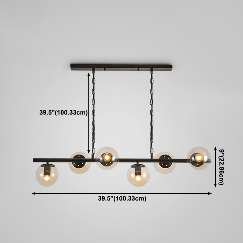 Industrial Black Island Light Globe 6 Lights Island Pendant with Glass for Dining Room