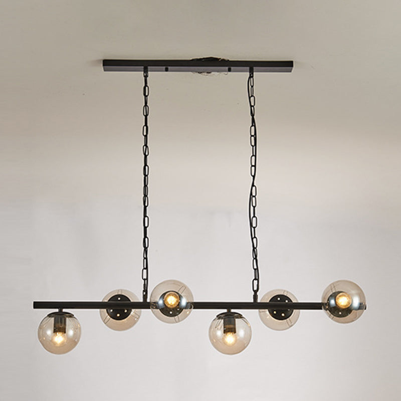 Industrial Black Island Light Globe 6 Lights Island Pendant with Glass for Dining Room