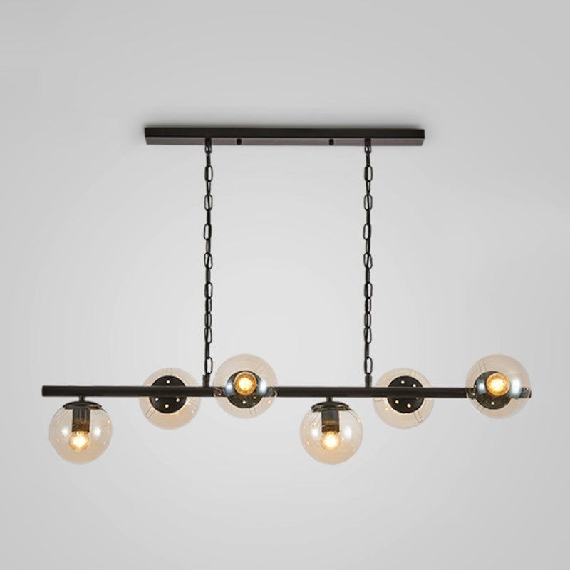 Industrial Black Island Light Globe 6 Lights Island Pendant with Glass for Dining Room