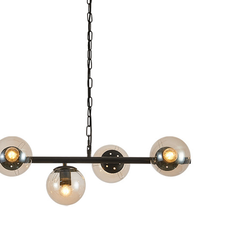 Industrial Black Island Light Globe 6 Lights Island Pendant with Glass for Dining Room