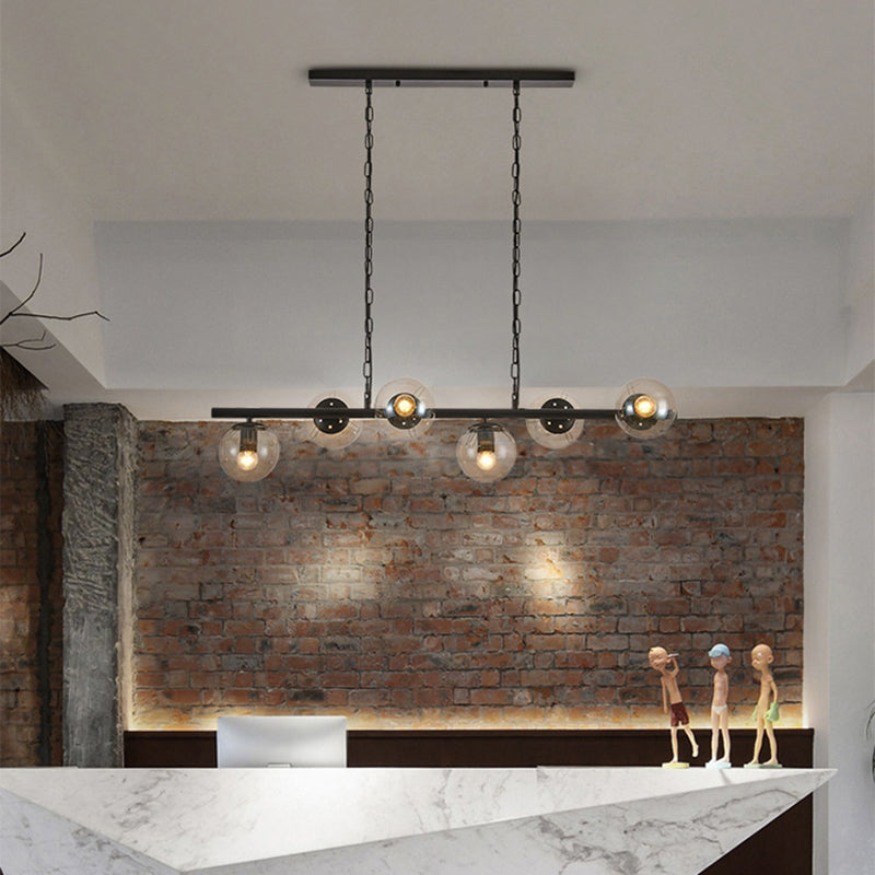 Industrial Black Island Light Globe 6 Lights Island Pendant with Glass for Dining Room