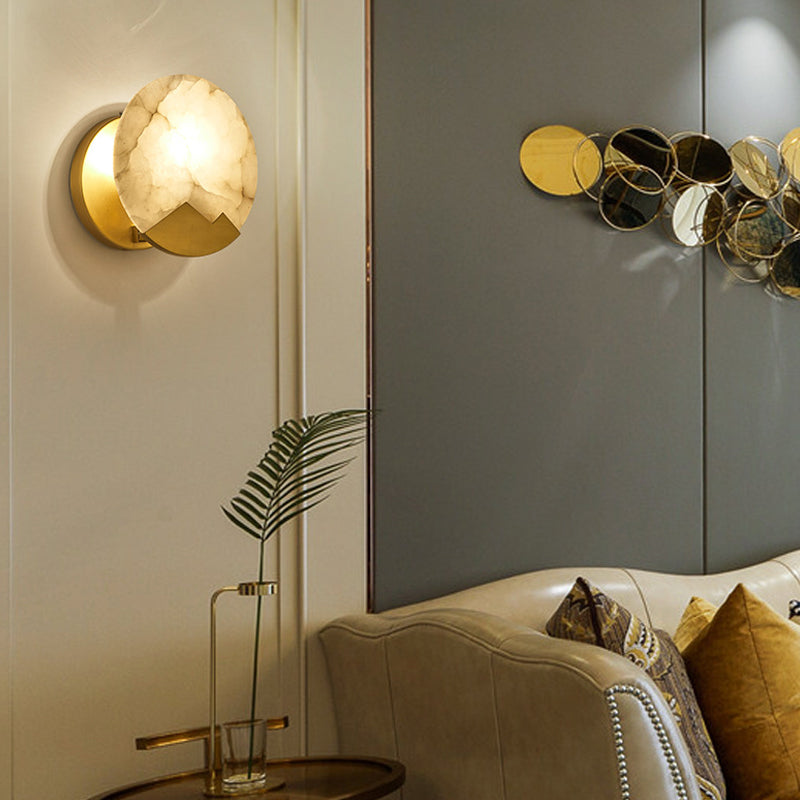 Modern Brass Wall Light Gold Round 8" High Wall Sconce Lamp for Bedroom