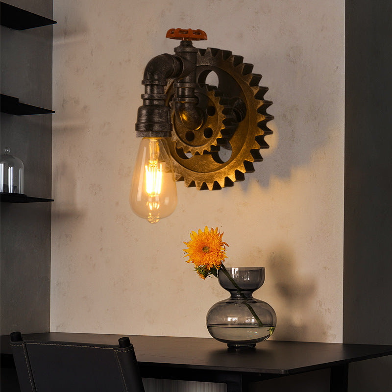 Industrial Metal Wall Light Gear Shape Water Pipe Wall Sconce for Cafe