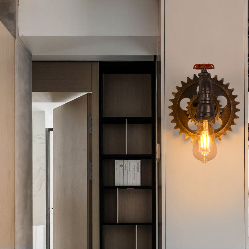 Industrial Metal Wall Light Gear Shape Water Pipe Wall Sconce for Cafe