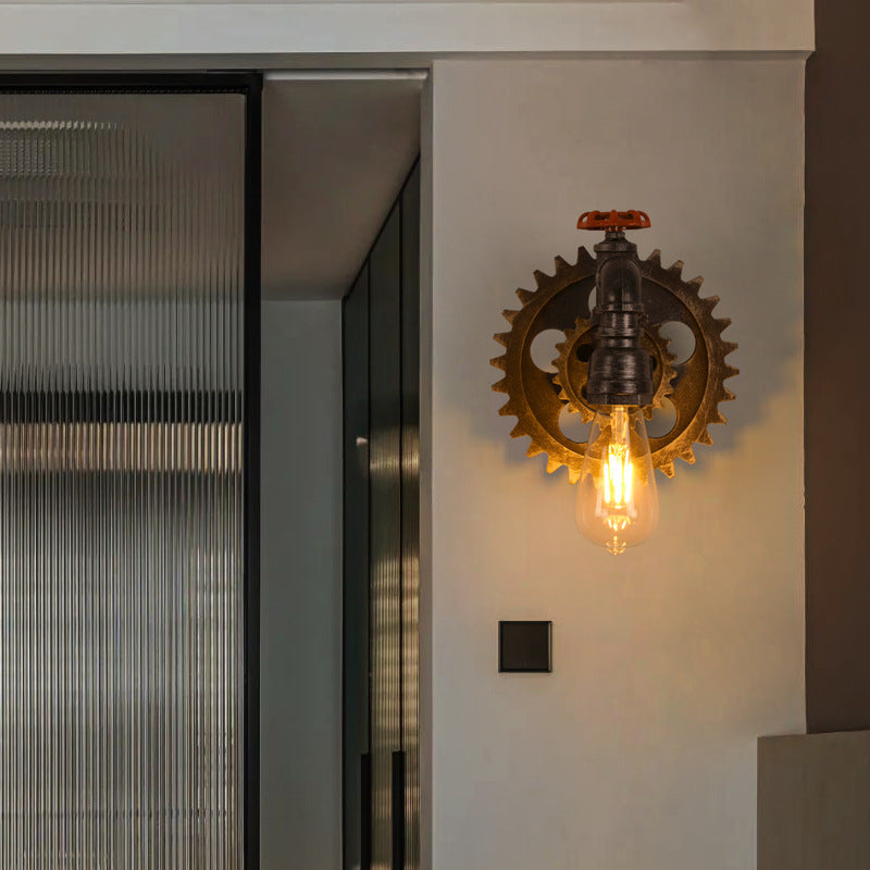 Industrial Metal Wall Light Gear Shape Water Pipe Wall Sconce for Cafe