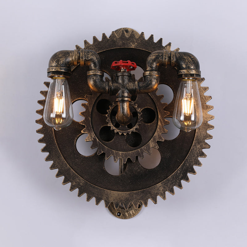 Industrial Metal Wall Light Gear Shape Water Pipe Wall Sconce for Cafe