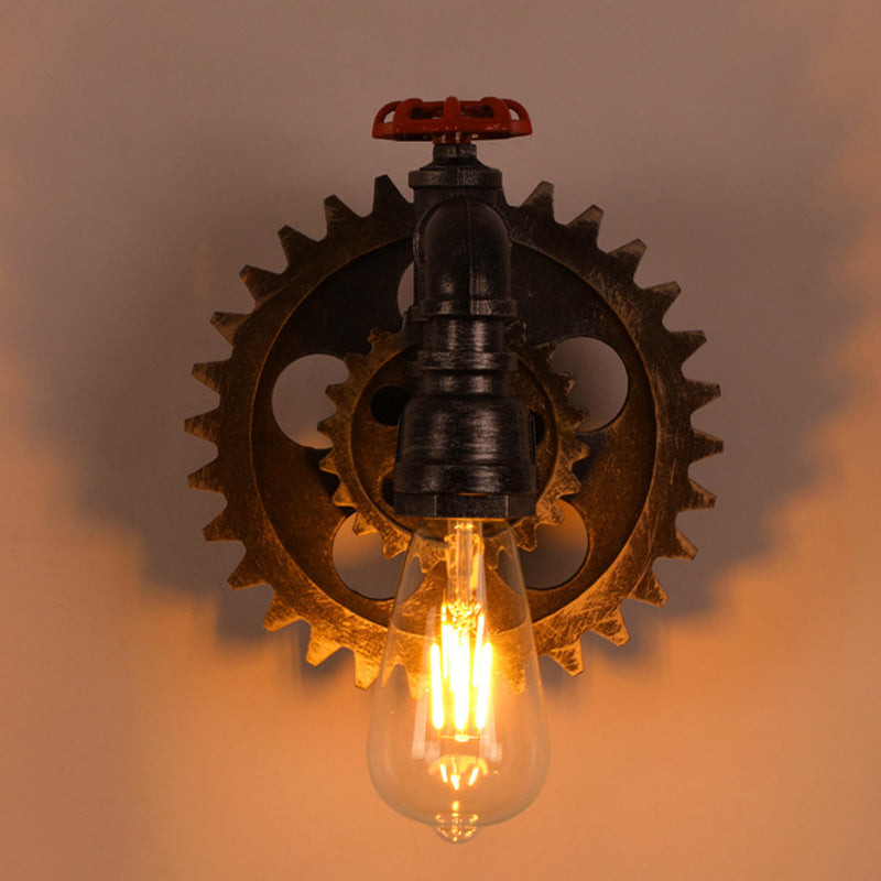Industrial Metal Wall Light Gear Shape Water Pipe Wall Sconce for Cafe
