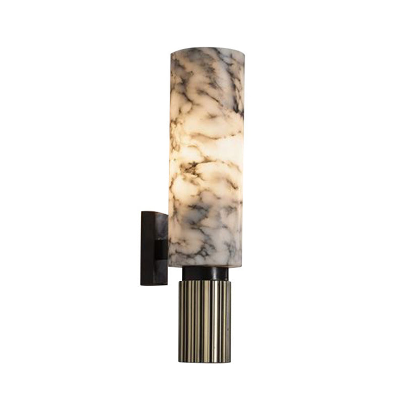 Modern Brass Wall Light Cylinder 13.5" High Wall Sconce with Mica for Living Room
