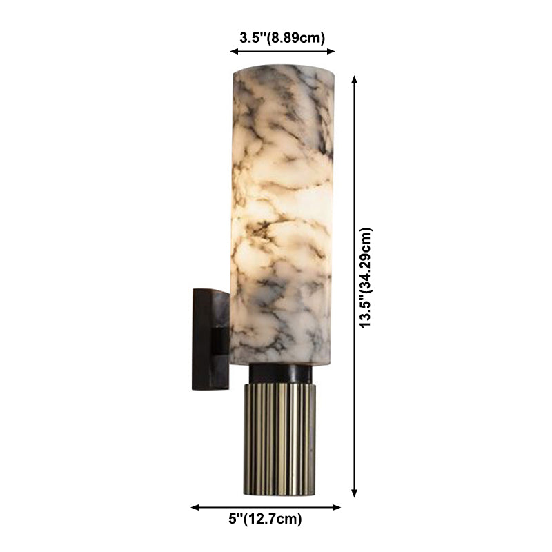 Modern Brass Wall Light Cylinder 13.5" High Wall Sconce with Mica for Living Room