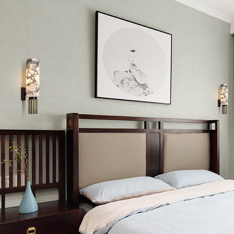Modern Brass Wall Light Cylinder 13.5" High Wall Sconce with Mica for Living Room