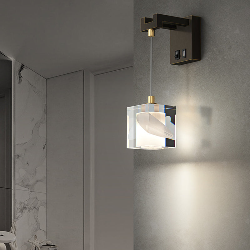Modern Style Crystal Wall Light Cube Hanging Wall Sconce for Living Room