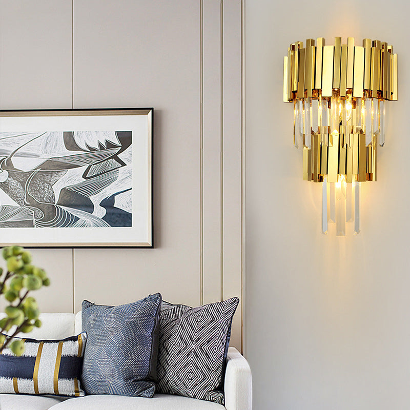 Postmodern Style Crystal Wall Light Gold Layered Wall Sconce for Living Room