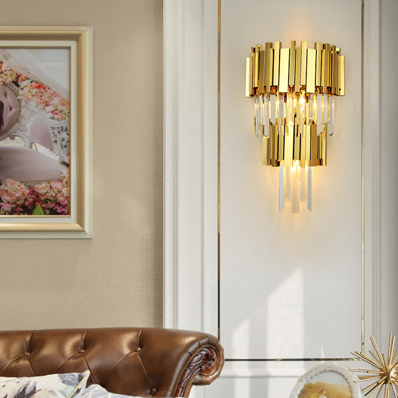 Postmodern Style Crystal Wall Light Gold Layered Wall Sconce for Living Room