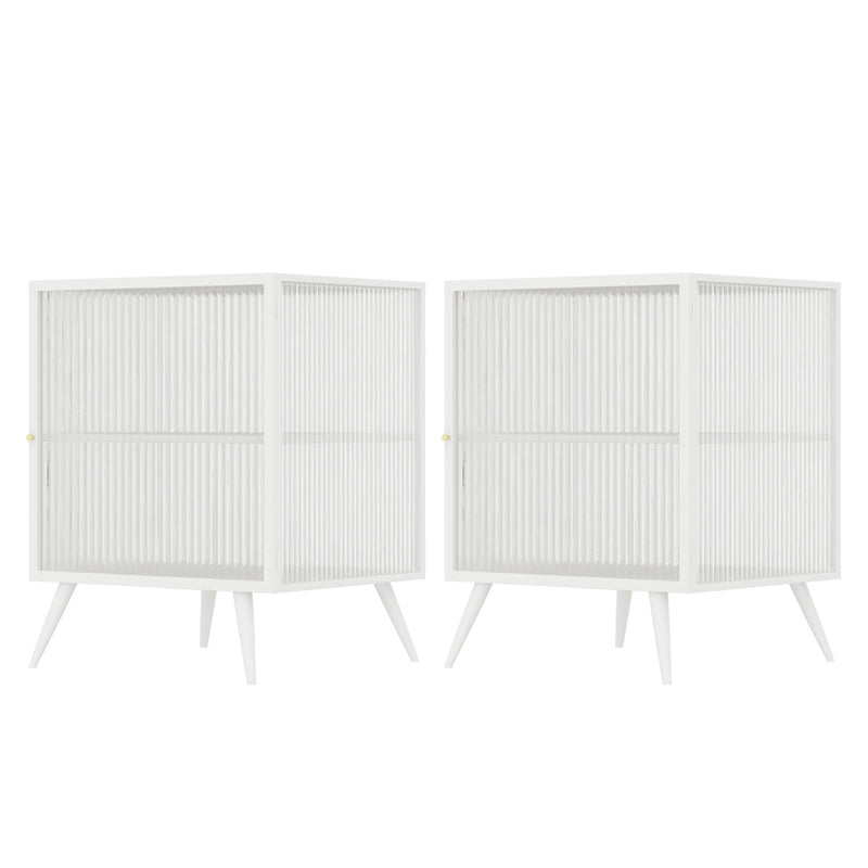 Modern Lower Shelf Nightstand Metal Bedside Cabinet with Glass Door for Bedroom