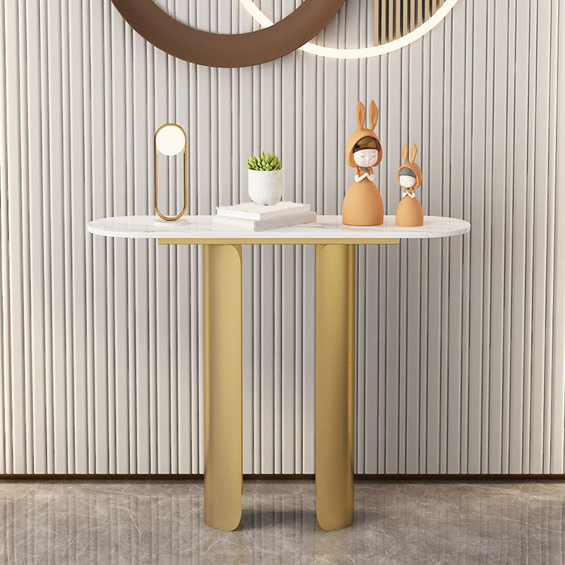 12" W Glam Console Table Stone Oval Stain Resistant Accent Table for Hall