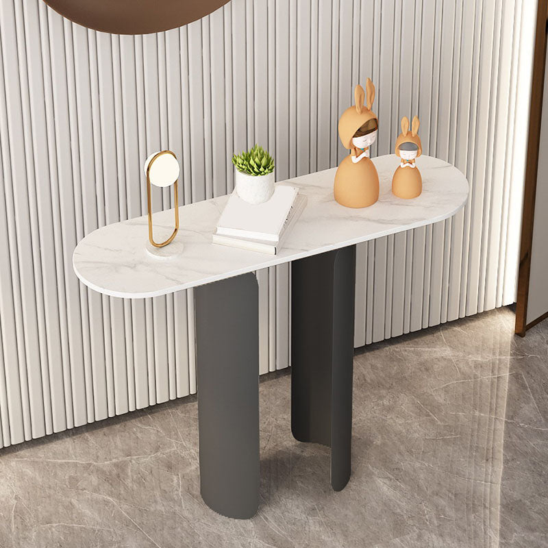 12" W Glam Console Table Stone Oval Stain Resistant Accent Table for Hall