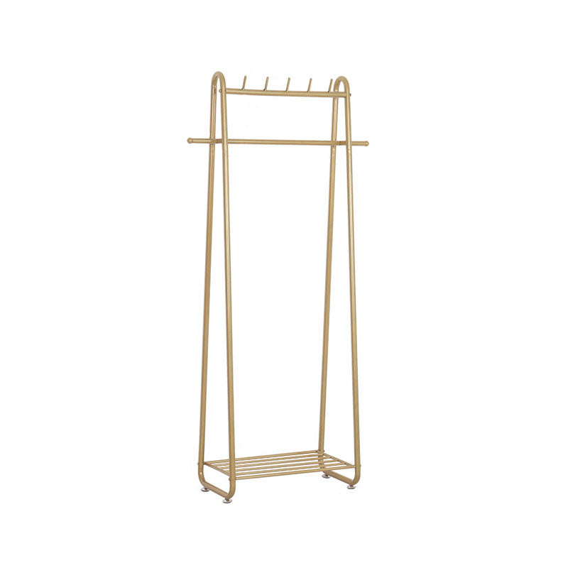 Modern Entryway Kit Metal Framed Hanging Rails and 5 Hooks with Lower Shelf Coat Hanger