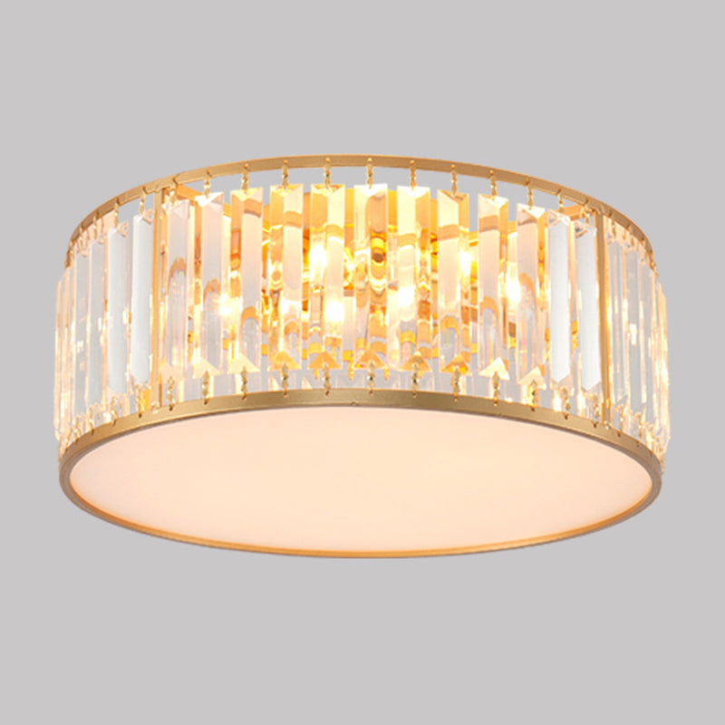 Modernism Crystal Flush Mount Drum Shade Ceiling Light Fixture for Bedroom