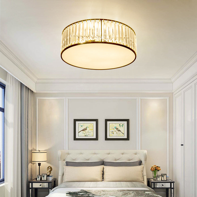 Modernism Crystal Flush Mount Drum Shade Ceiling Light Fixture for Bedroom