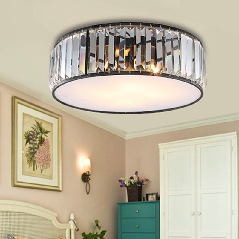 Modernism Crystal Flush Mount Drum Shade Ceiling Light Fixture for Bedroom