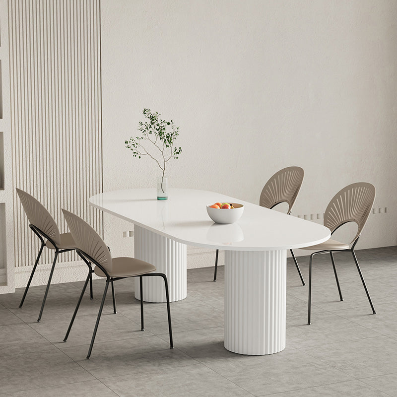 Stone Top Dining Table Modern Oval Dining Table in White with Double Pedestal