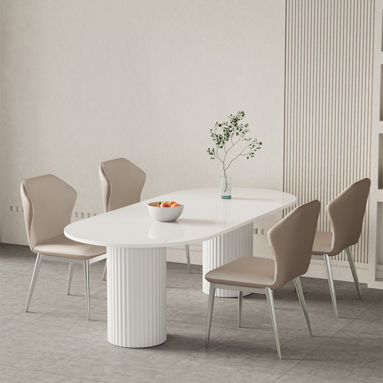 Stone Top Dining Table Modern Oval Dining Table in White with Double Pedestal