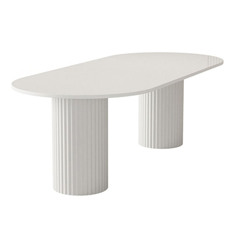 Stone Top Dining Table Modern Oval Dining Table in White with Double Pedestal