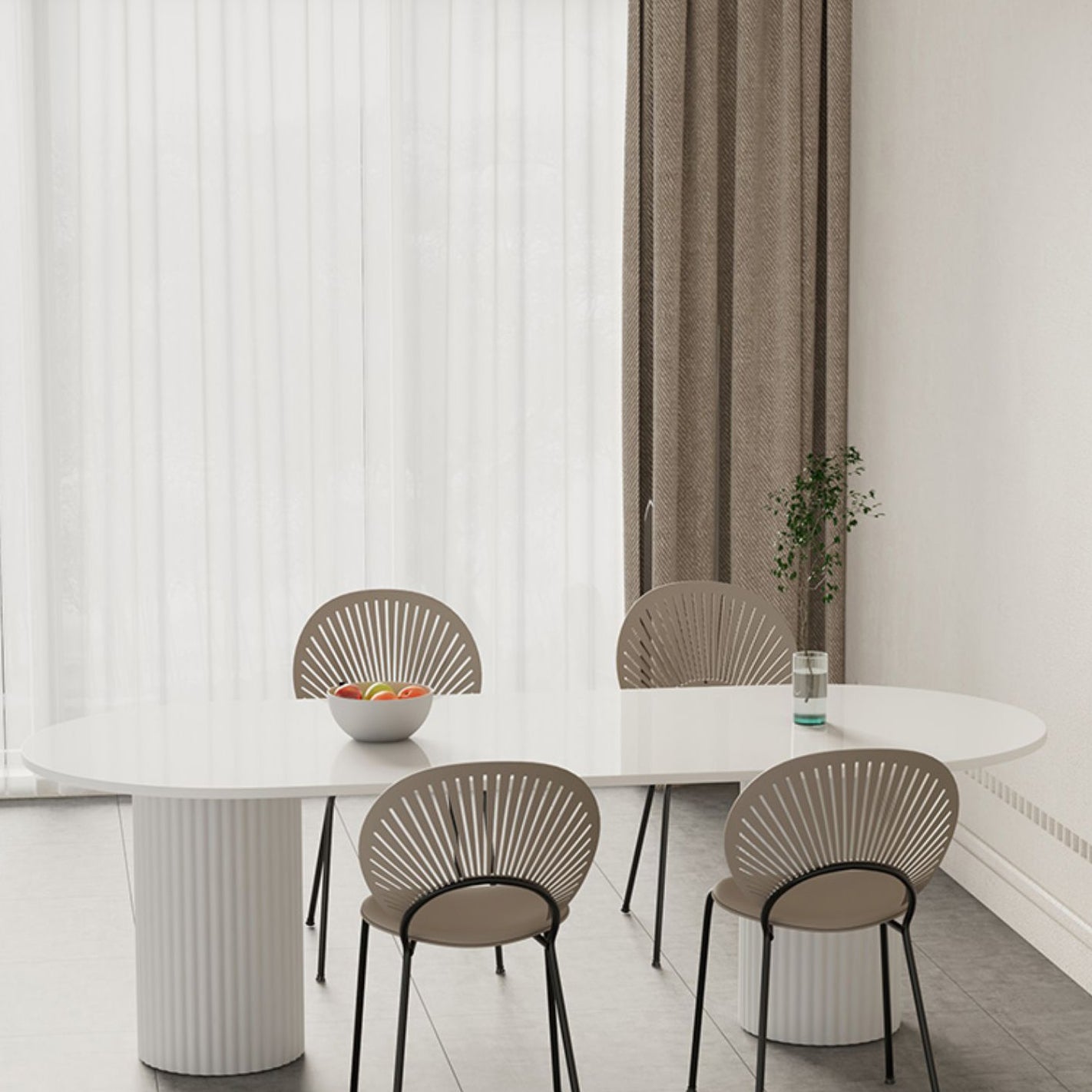 Stone Top Dining Table Modern Oval Dining Table in White with Double Pedestal