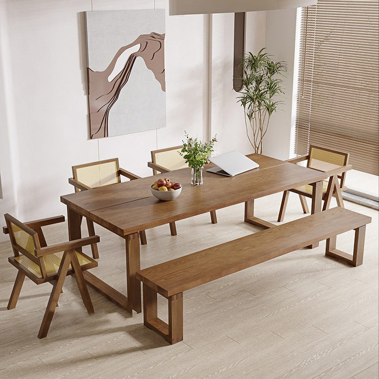 Natural Rectangle Dining Site Table Modern Solid Wood Sled Base Dining Table