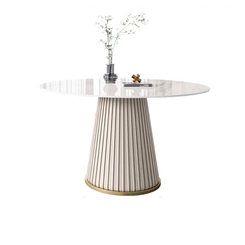 Modern Round Stone Table Standard Height Dining Room Table with Pedestal Base