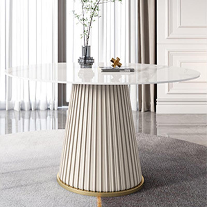 Modern Round Stone Table Standard Height Dining Room Table with Pedestal Base