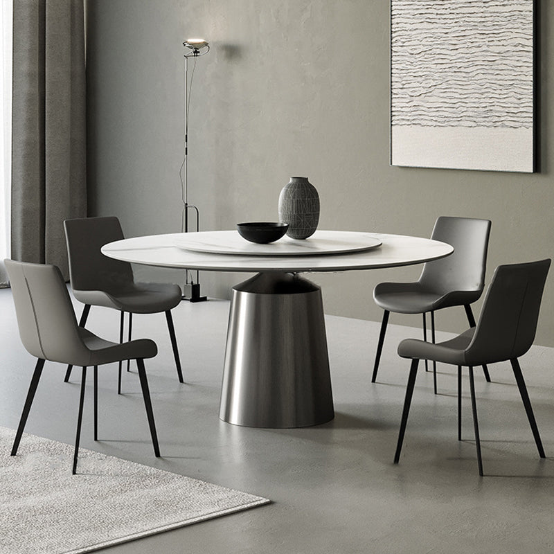 Round Stone Dining Table Modern White Furniture with Pedestal Base for Home