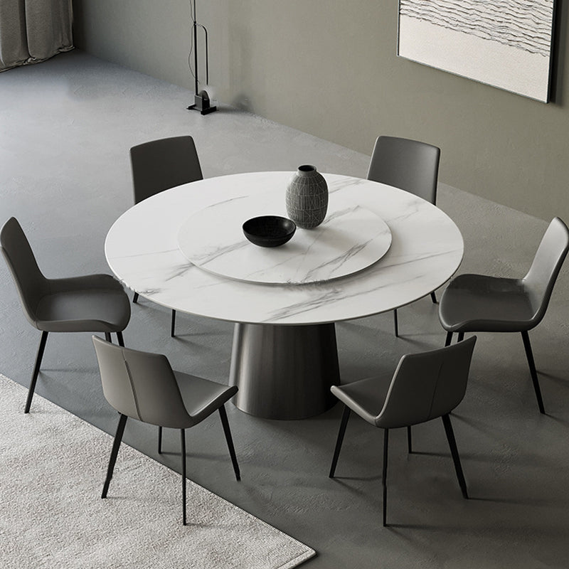 Round Stone Dining Table Modern White Furniture with Pedestal Base for Home