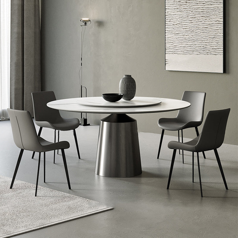 Round Stone Dining Table Modern White Furniture with Pedestal Base for Home
